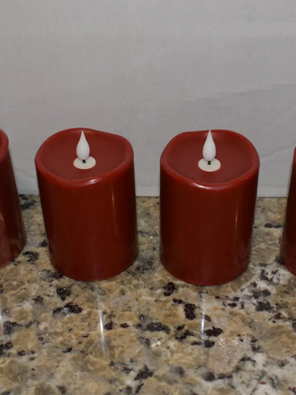 Set of 4 Red LED Flameless Pillar Candles - Battery Operated
